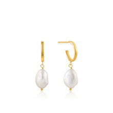 Load image into Gallery viewer, Ania Haie Pearl Mini Hoop Earrings Gold