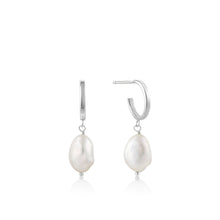 Load image into Gallery viewer, Ania Haie Pearl Mini Hoop Earrings Silver