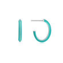 Load image into Gallery viewer, Ania Haie Teal Enamel Thick Silver Hoop Earrings