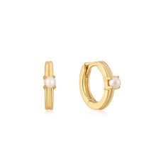 Load image into Gallery viewer, Ania Haie Gold Pearl Cabochon Huggie Hoop Earrings