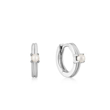 Load image into Gallery viewer, Ania Haie Silver Pearl Cabochon Huggie Hoop Earrings