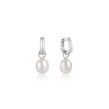 Load image into Gallery viewer, Ania Haie Silver Pearl Drop Sparkle Huggie Hoop Earrings 