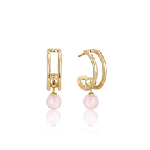 Load image into Gallery viewer, Ania Haie Gold Orb Rose Quartz Stud Mini Hoop Earrings