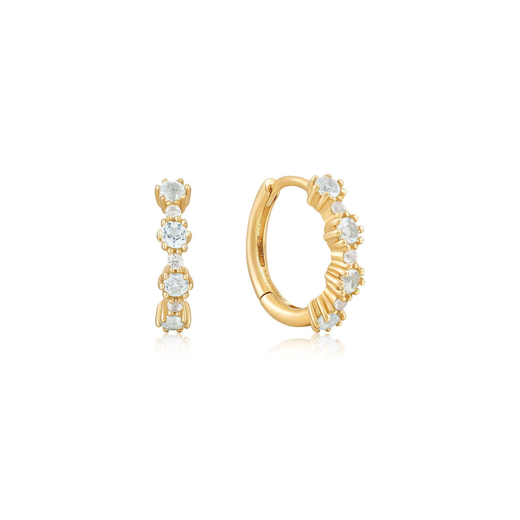 Ania Haie 14kt Gold White Sapphire and Blue Topaz Huggie Hoop Earrings