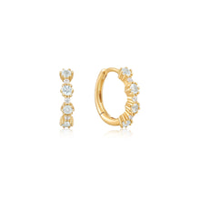 Load image into Gallery viewer, Ania Haie 14kt Gold White Sapphire and Blue Topaz Huggie Hoop Earrings