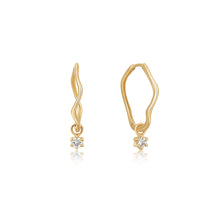 Load image into Gallery viewer, Ania Haie 14kt Gold White Sapphire Drop Mini Wave Hoop Earrings