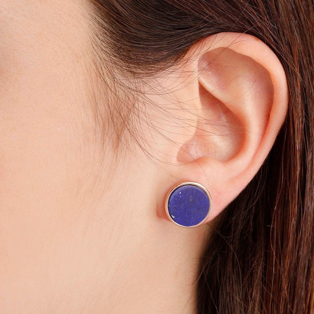 Gemstone Button Stud Earrings