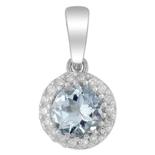 Load image into Gallery viewer, Aquamarine Pendant with 0.03ct Diamonds in 9K White Gold