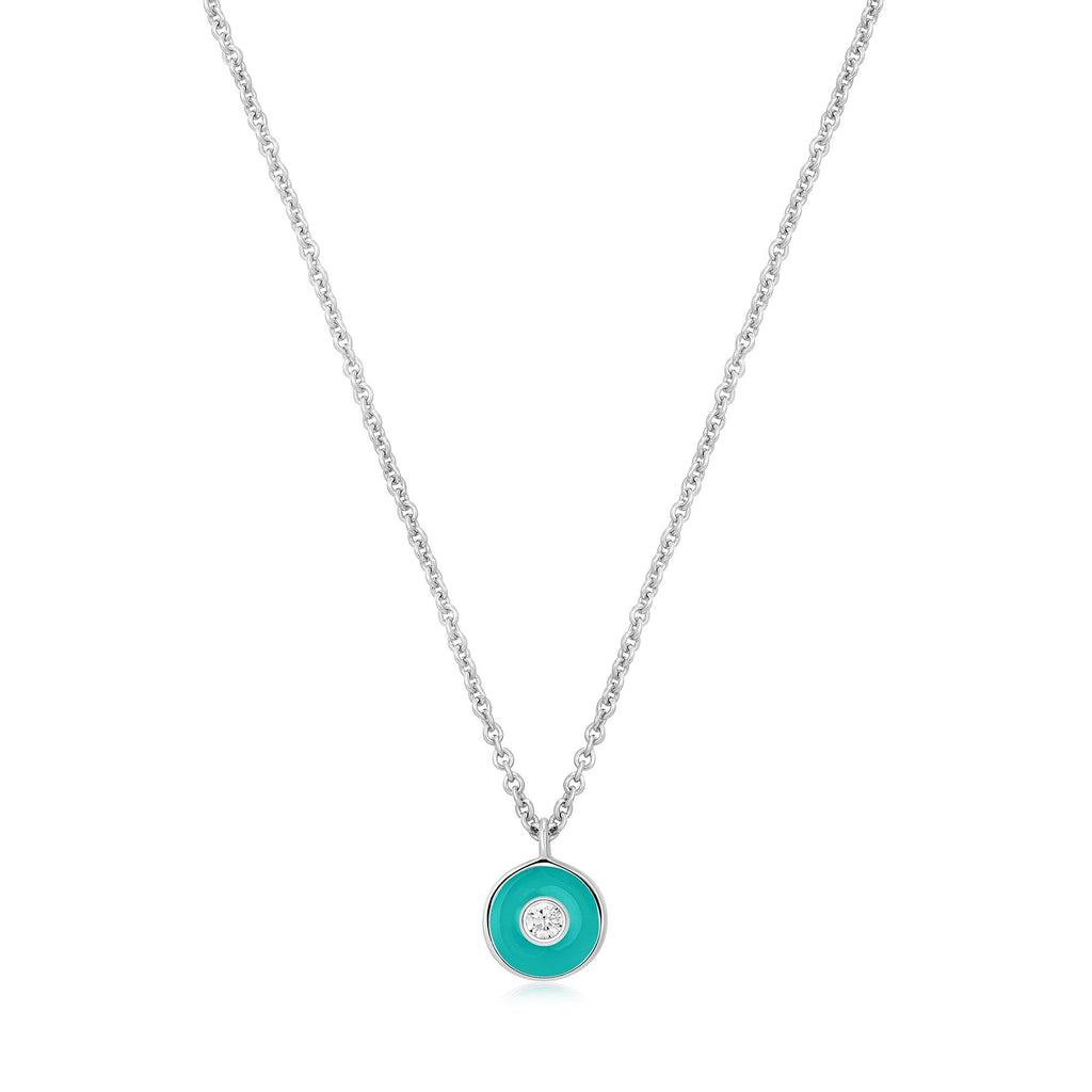 Ania Haie Teal Enamel Disc Silver Necklace