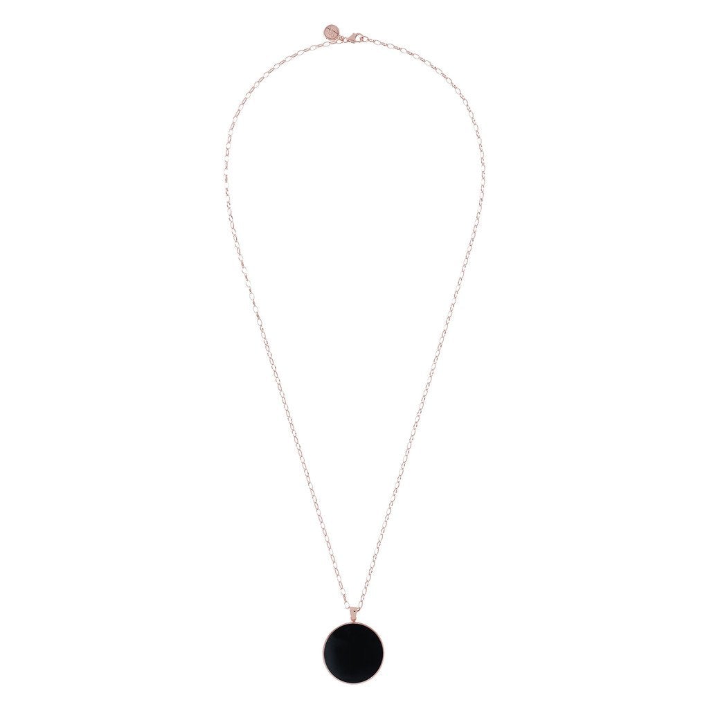 Bronzallure Black Onyx  Big Disc Necklace