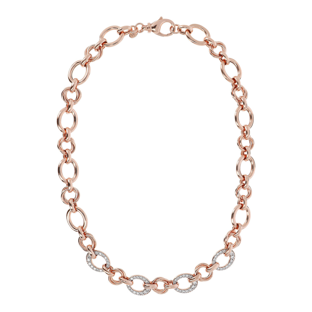 Bronzallure Oval Rolo Chain and Pavé Detail Necklace