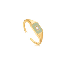 Load image into Gallery viewer, Ania Haie Sage Enamel Emblem Gold Adjustable Ring