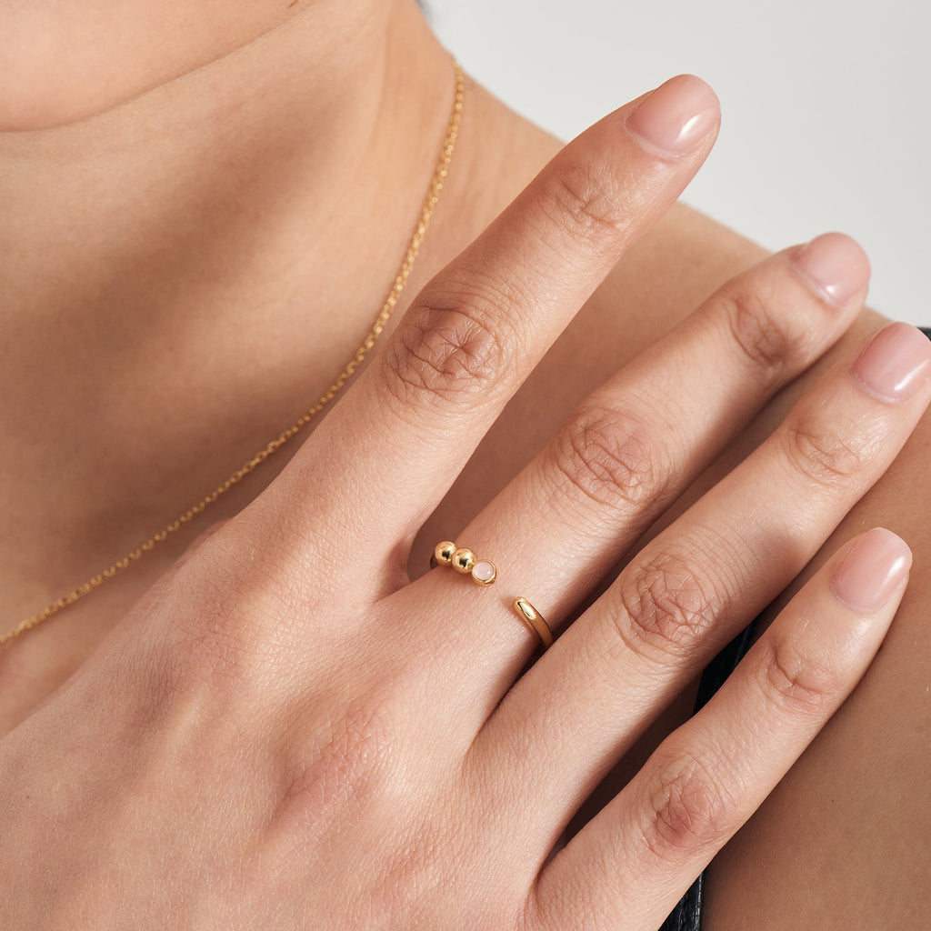 Ania Haie Gold Orb Rose Quartz Adjustable Ring