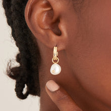 Load image into Gallery viewer, Ania Haie Gold Pearl Drop Sparkle Huggie Hoop Earrings