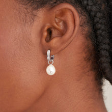 Load image into Gallery viewer, Ania Haie Silver Pearl Drop Sparkle Huggie Hoop Earrings 