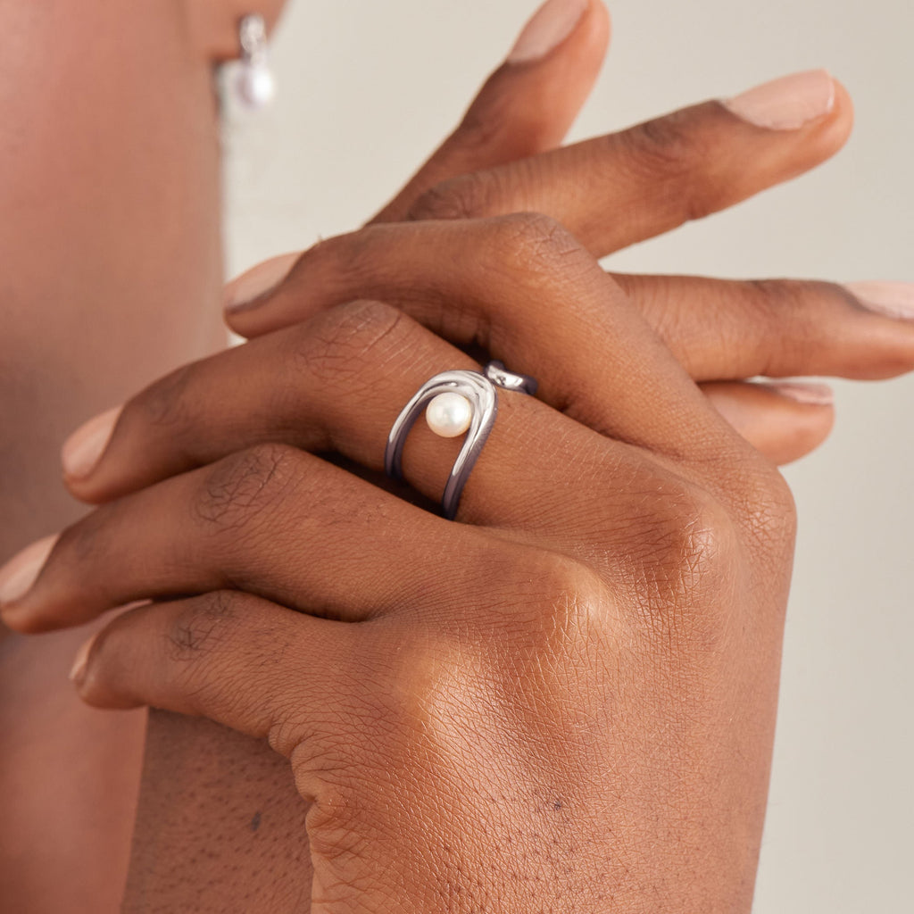 Ania Haie Silver Pearl Sculpted Adjustable Ring