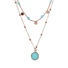 Load image into Gallery viewer, Bronzallure Two Strands Necklace with Natural Stone and Golden Rose Hearts