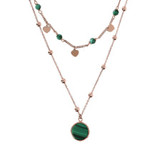 Load image into Gallery viewer, Bronzallure Two Strands Necklace with Natural Stone and Golden Rose Hearts