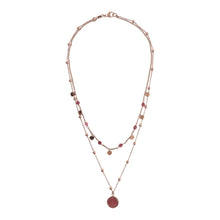 Load image into Gallery viewer, Bronzallure Two Strands Necklace with Natural Stone and Golden Rose Hearts