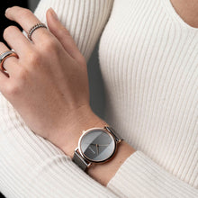 Load image into Gallery viewer, Bering Classic Polished Rose Gold Grey Mesh Watch