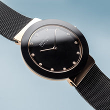 Load image into Gallery viewer, Bering Ceramic Polished Rose Gold Black Mesh Watch