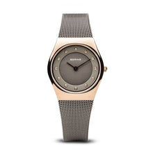 Load image into Gallery viewer, Bering Classic Polished Rose Gold Grey Mesh Watch