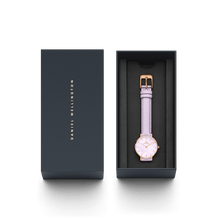 Load image into Gallery viewer, Daniel Wellington Petite 28 Purple Leather &amp; Rose Gold Mother of Pearl Watch