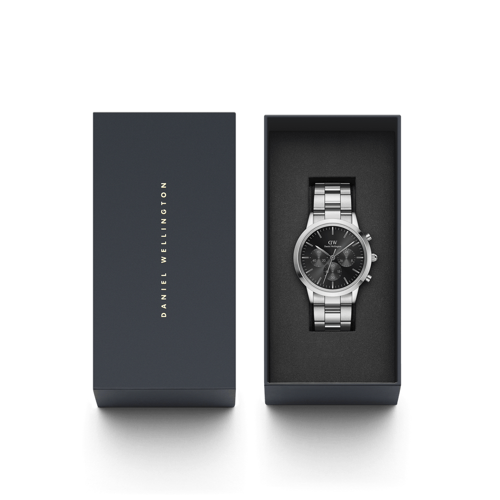 Daniel Wellington Iconic Chronograph 42 Link Silver & Black Sunray Watch