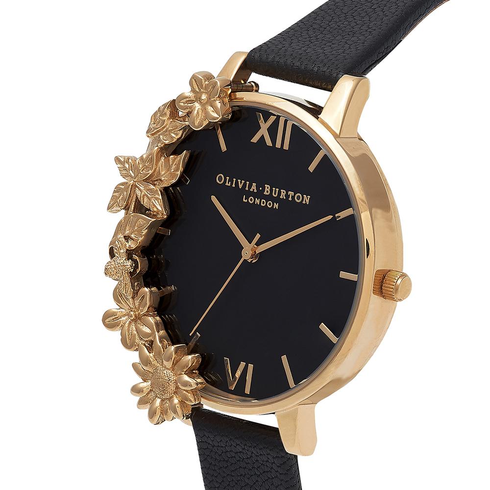 Olivia Burton Case Cuffs Gold Dial Black Watch - Gold