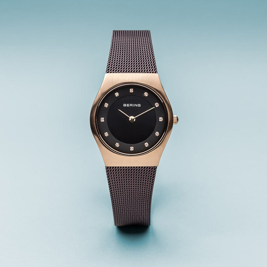 Bering Classic Brushed Gold Brown Mesh Watch