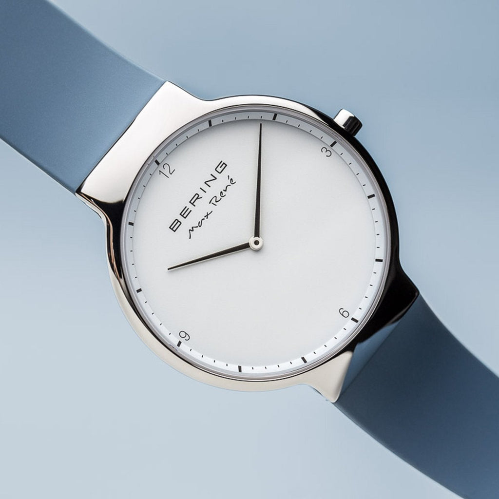 Bering Max René Polished Silver Blue Silicone Watch