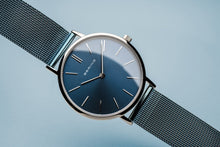 Load image into Gallery viewer, Bering Classic Polished Silver Blue Mesh Watch