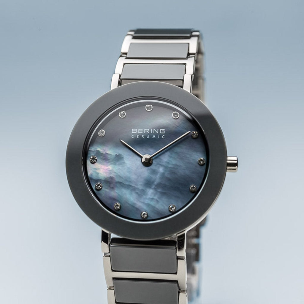 Bering Ceramic Polished Silver Pearl Watch