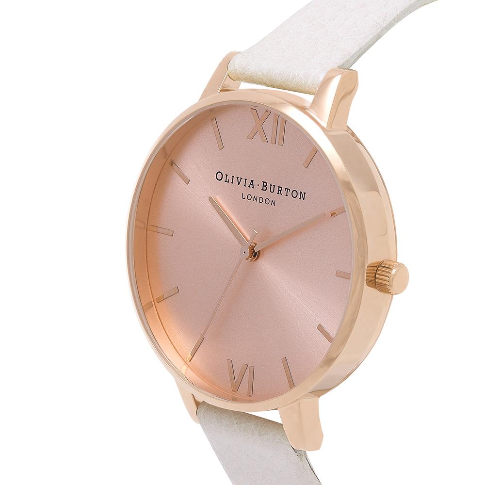 Olivia Burton Big Dial Rose Gold Case White Watch - Grey