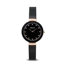 Load image into Gallery viewer, Bering Ceramic Polished Rose Gold Black Mesh Watch