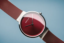 Load image into Gallery viewer, Bering Classic Brushed Silver Red Mesh Watch