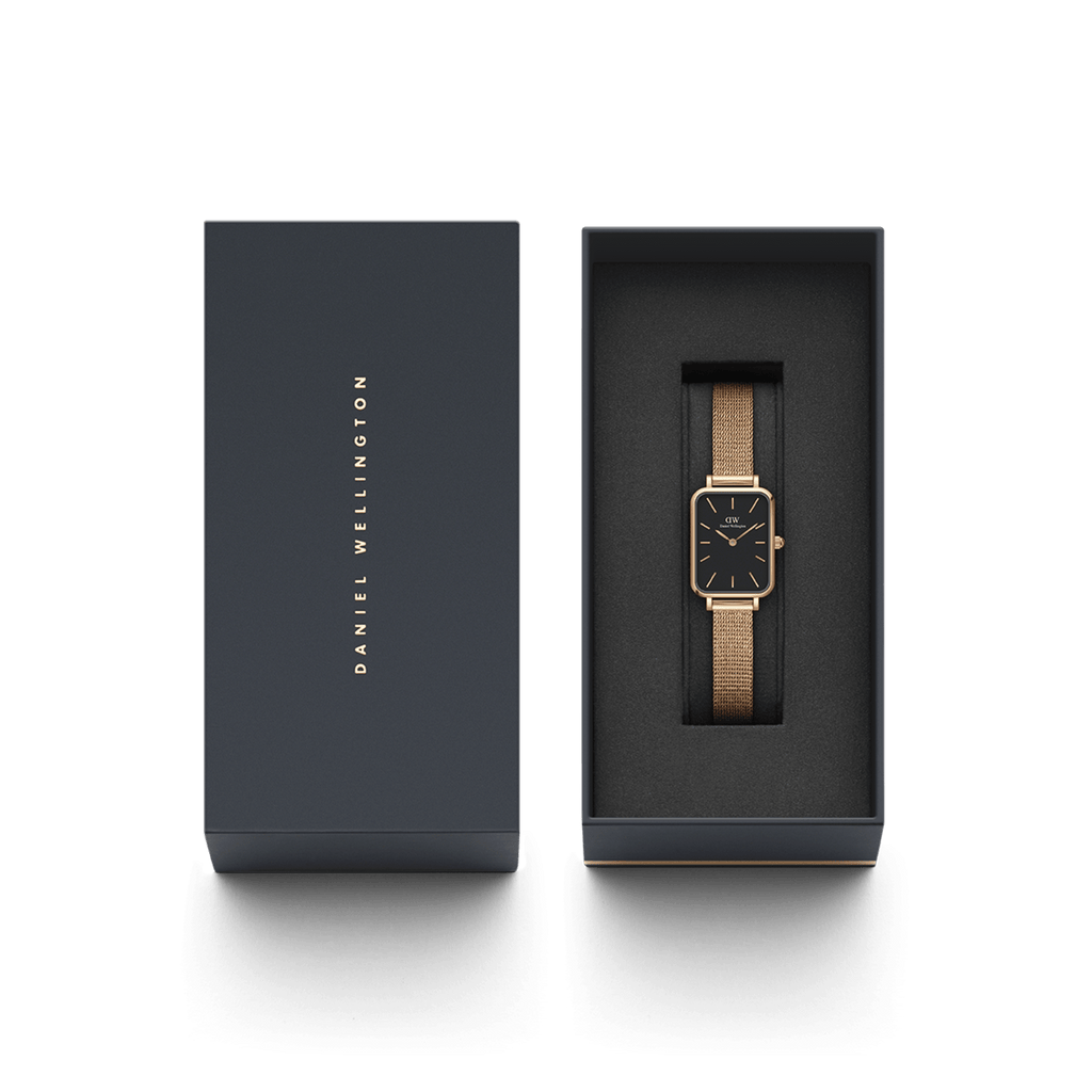 Daniel Wellington Quadro 20X26 Pressed Melrose Rose Gold & Black Watch