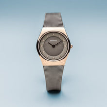 Load image into Gallery viewer, Bering Classic Polished Rose Gold Grey Mesh Watch