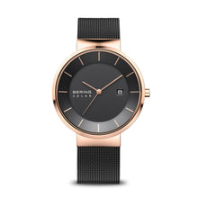 Load image into Gallery viewer, Bering Solar Polised Rose Gold Black Mesh Watch