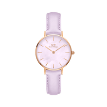 Load image into Gallery viewer, Daniel Wellington Petite 28 Purple Leather &amp; Rose Gold Mother of Pearl Watch