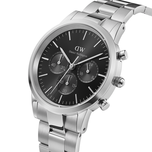 Iconic Chronograph 42 Link Silver & Black Sunray Watch