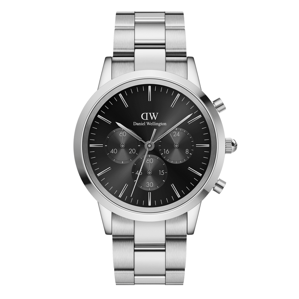 Daniel Wellington Iconic Chronograph 42 Link Silver & Black Sunray Watch