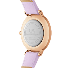 Load image into Gallery viewer, Daniel Wellington Petite 28 Purple Leather &amp; Rose Gold Mother of Pearl Watch