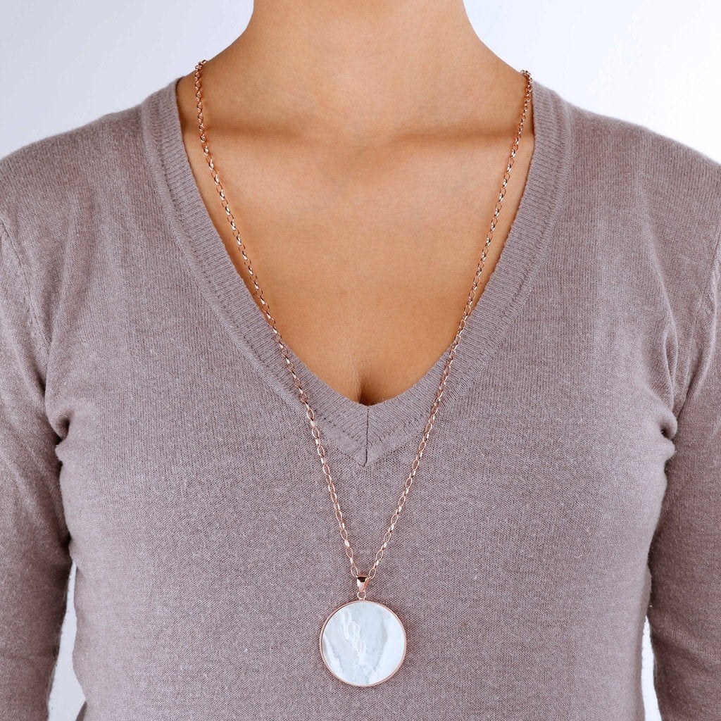 Bronzallure Red Fossil Wood Big Disc Necklace