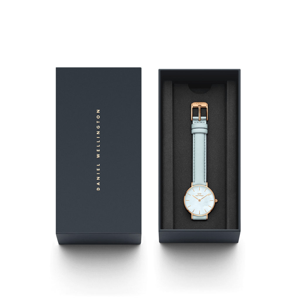 Daniel Wellington Petite 28 Blue Leather & Rose Gold Mother of Pearl Watch